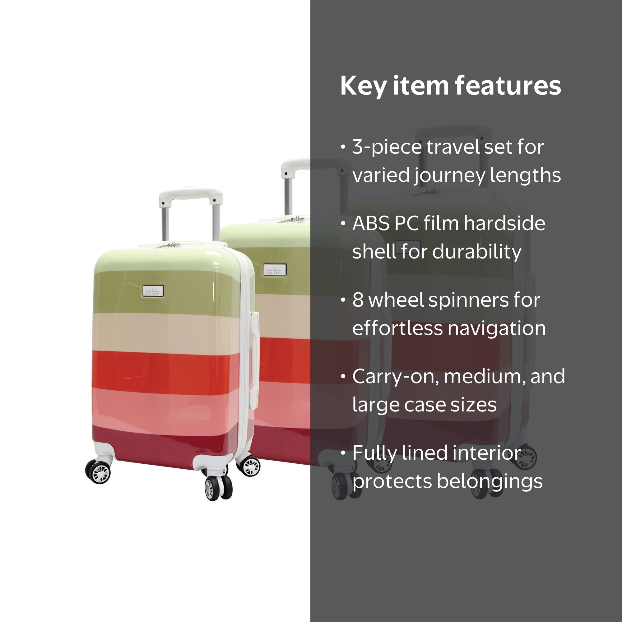 Nicole Miller Carry-On Pink Suitcase, 3-Piece Hardside Rainbow