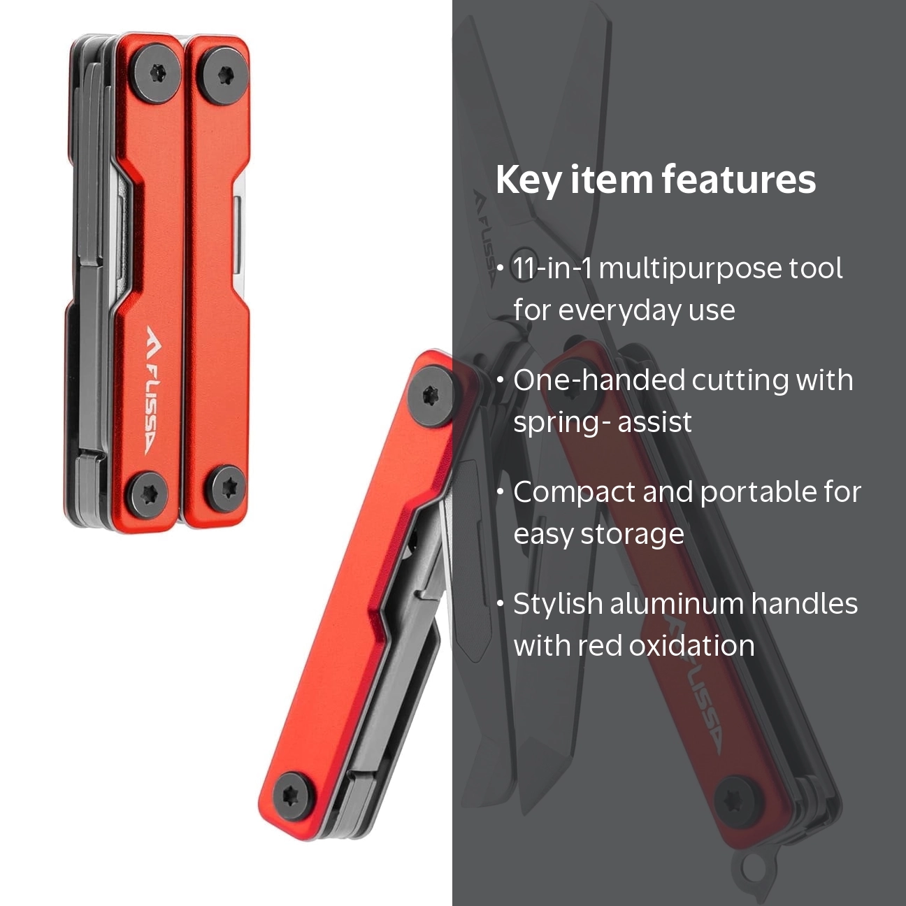 FLISSA 11-in-1 Multitool Scissors, Stainless Steel Mini Multi Tool