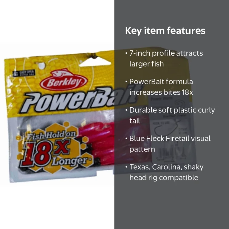 Berkley PowerBait® Power Worm Fishing Bait, Blue Fleck Firetail