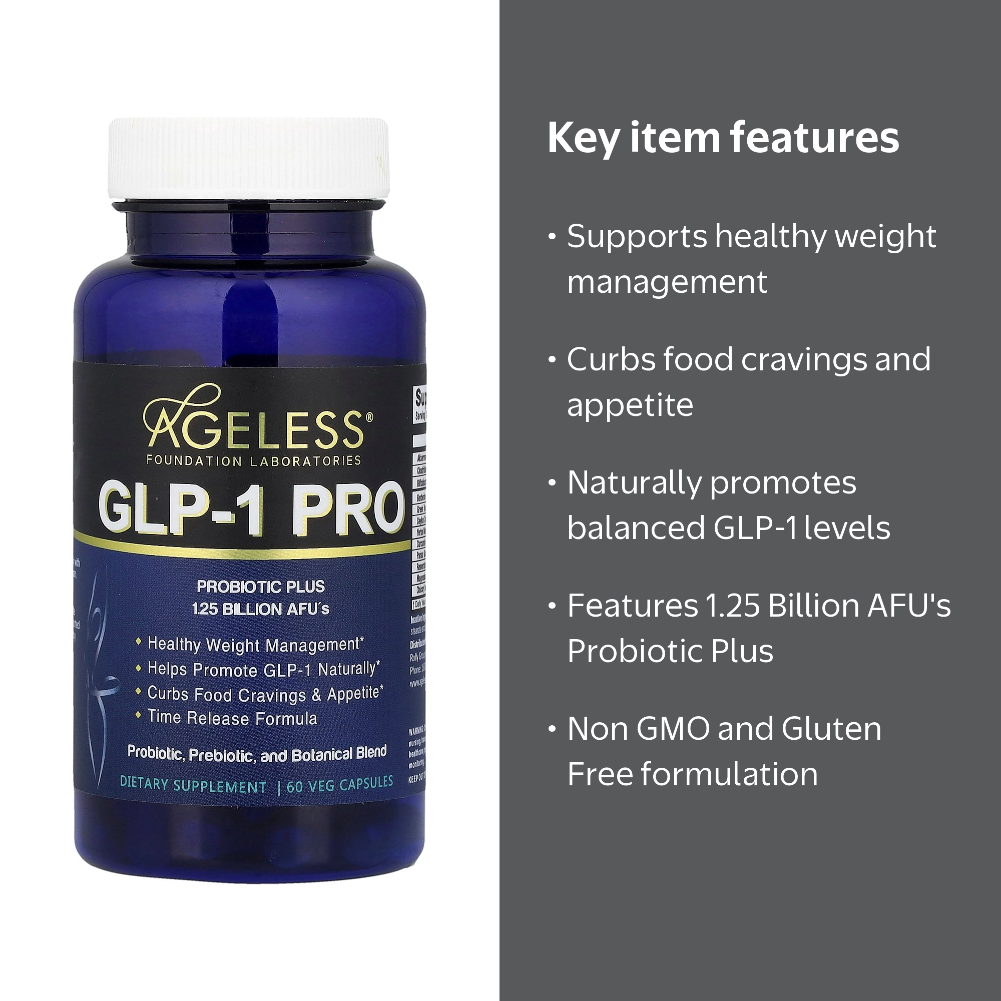 Ageless Foundation Laboratories GLP-1 PRO, 60 Veg Capsules