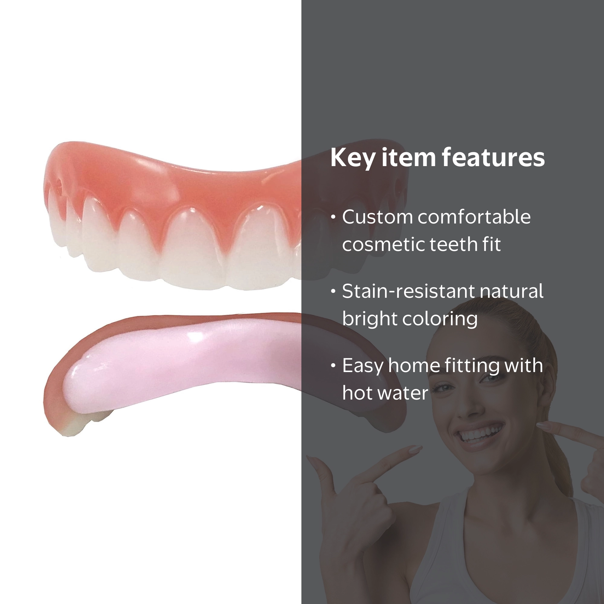 JARENGO Fake Teeth Fit Flex 1pk Upper Veneer Cosmetic Teeth for