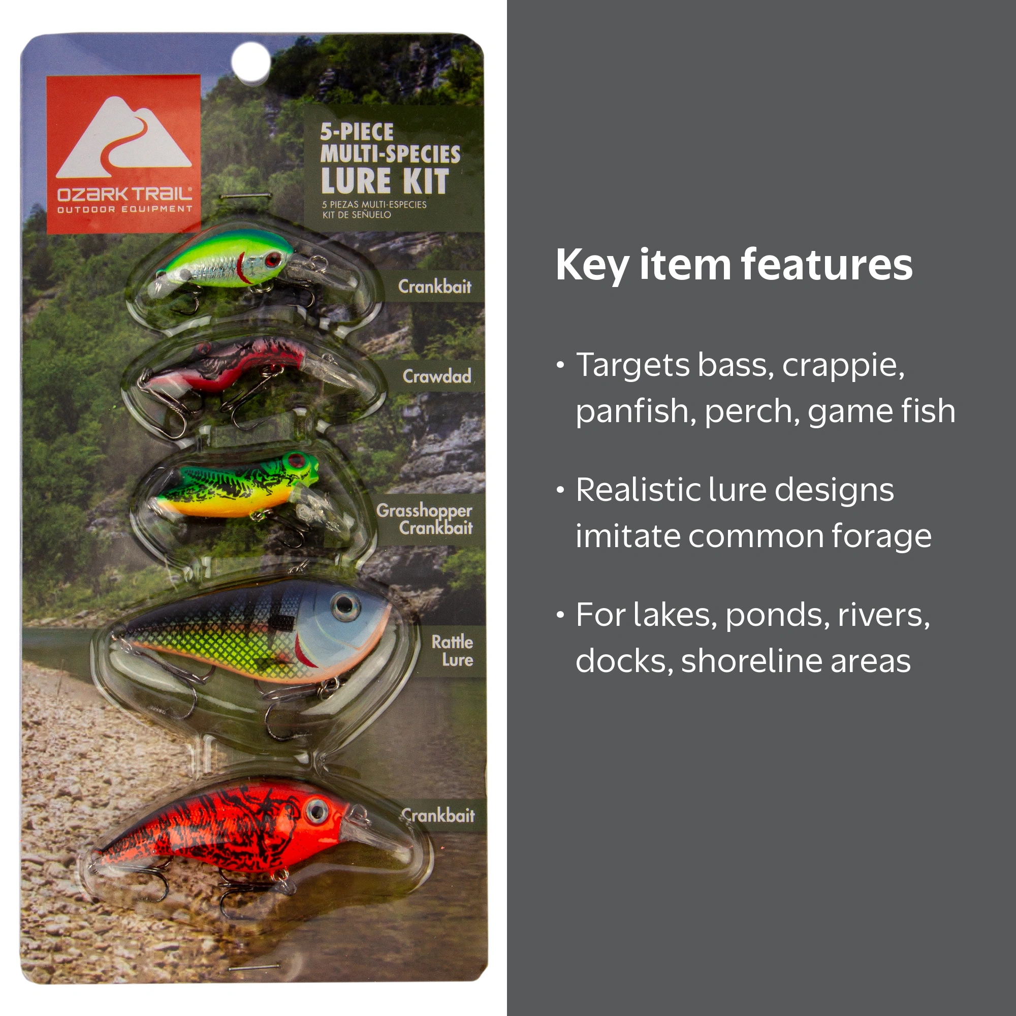 Ozark Trail Multi-Species Assorted Fishing Lure Kit - 5 Piece Hard