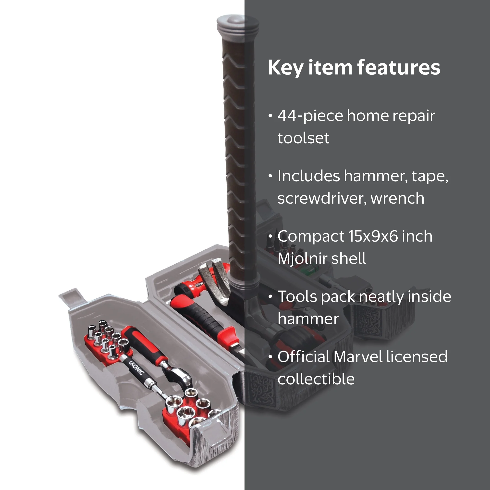 Ukonic, Marvel Avengers Thor's Hammer Tool Set, Large 44-Piece