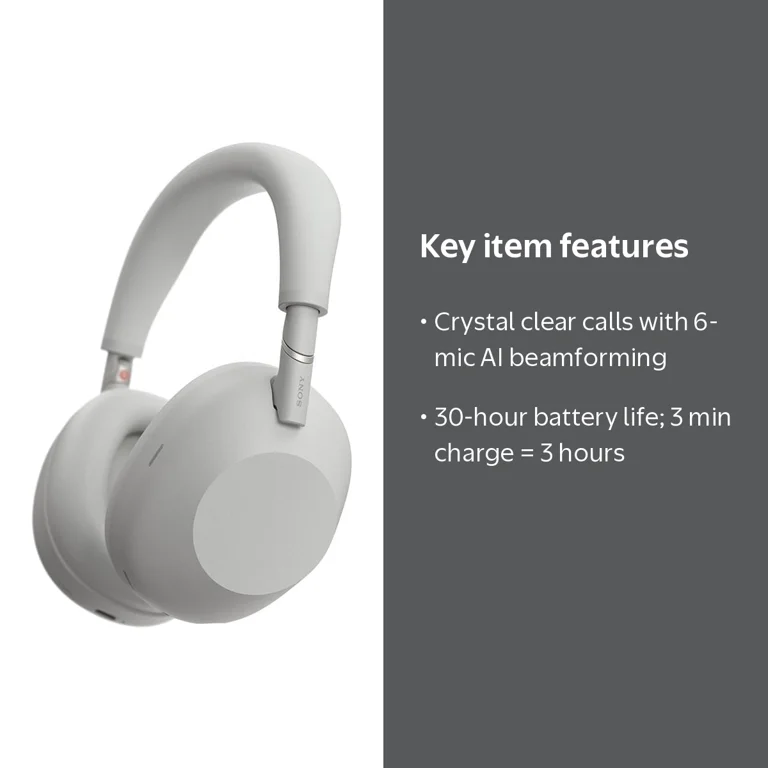 Sony, Noise Canceling Wireless Headphones, Platinum Silver
