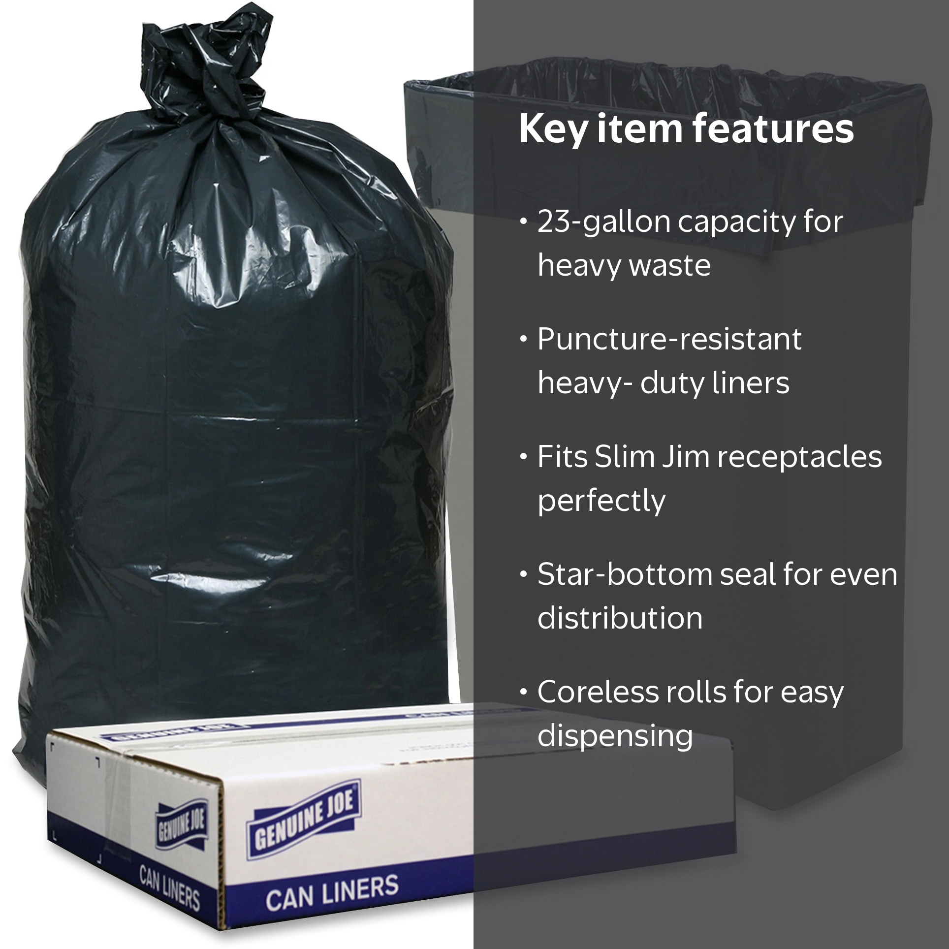 Genuine Joe Solutions, Slim Jim 23-gallon Can Liners, Black, 1