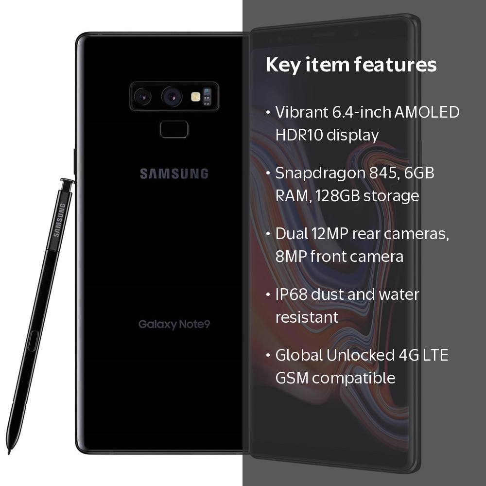 Samsung Galaxy Note 9 Cell Phone, 128GB, 6GB, 6.4