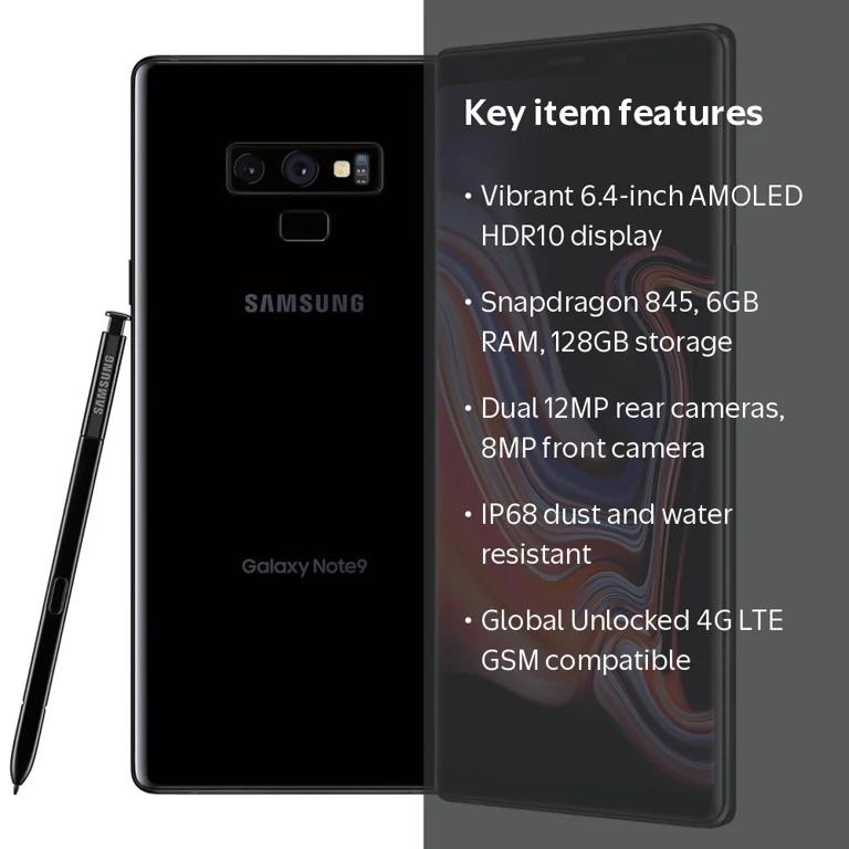 Samsung Galaxy Note 9 Cell Phone, 128GB, 6GB, 6.4