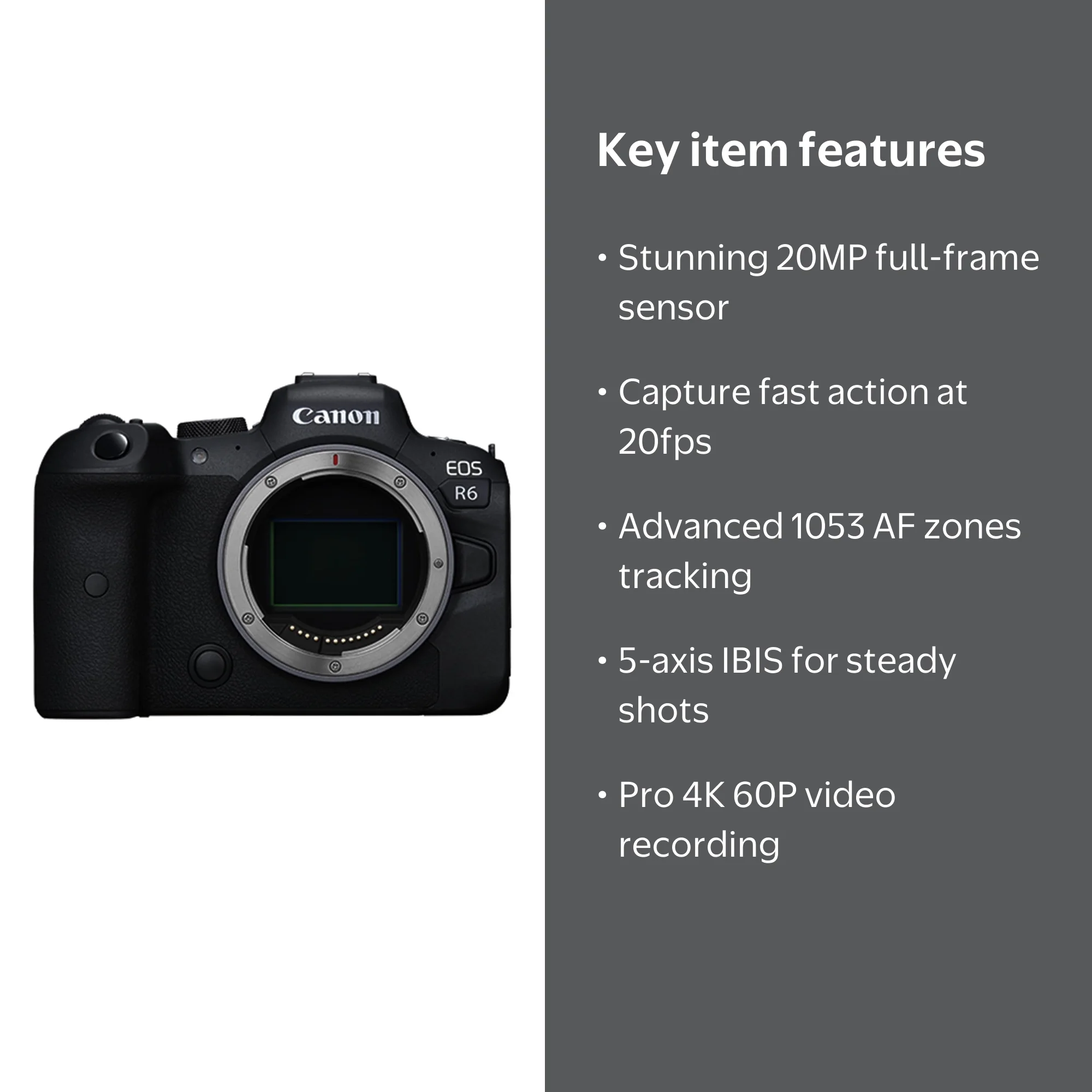 Canon EOS R6 Full-Frame Mirrorless Camera Body Only (International