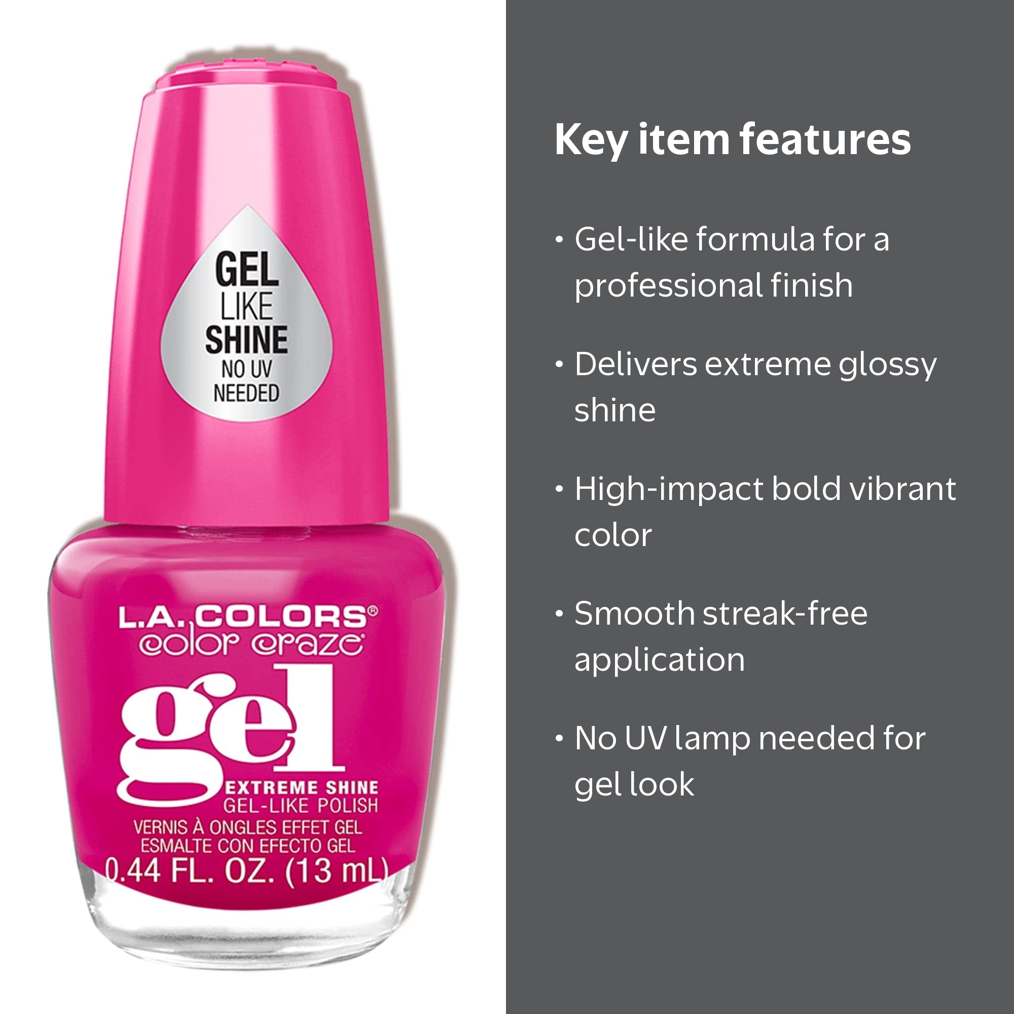 L.A. COLORS Color Craze Gel Extreme Shine Gel-Like Polish, 0.44 fl