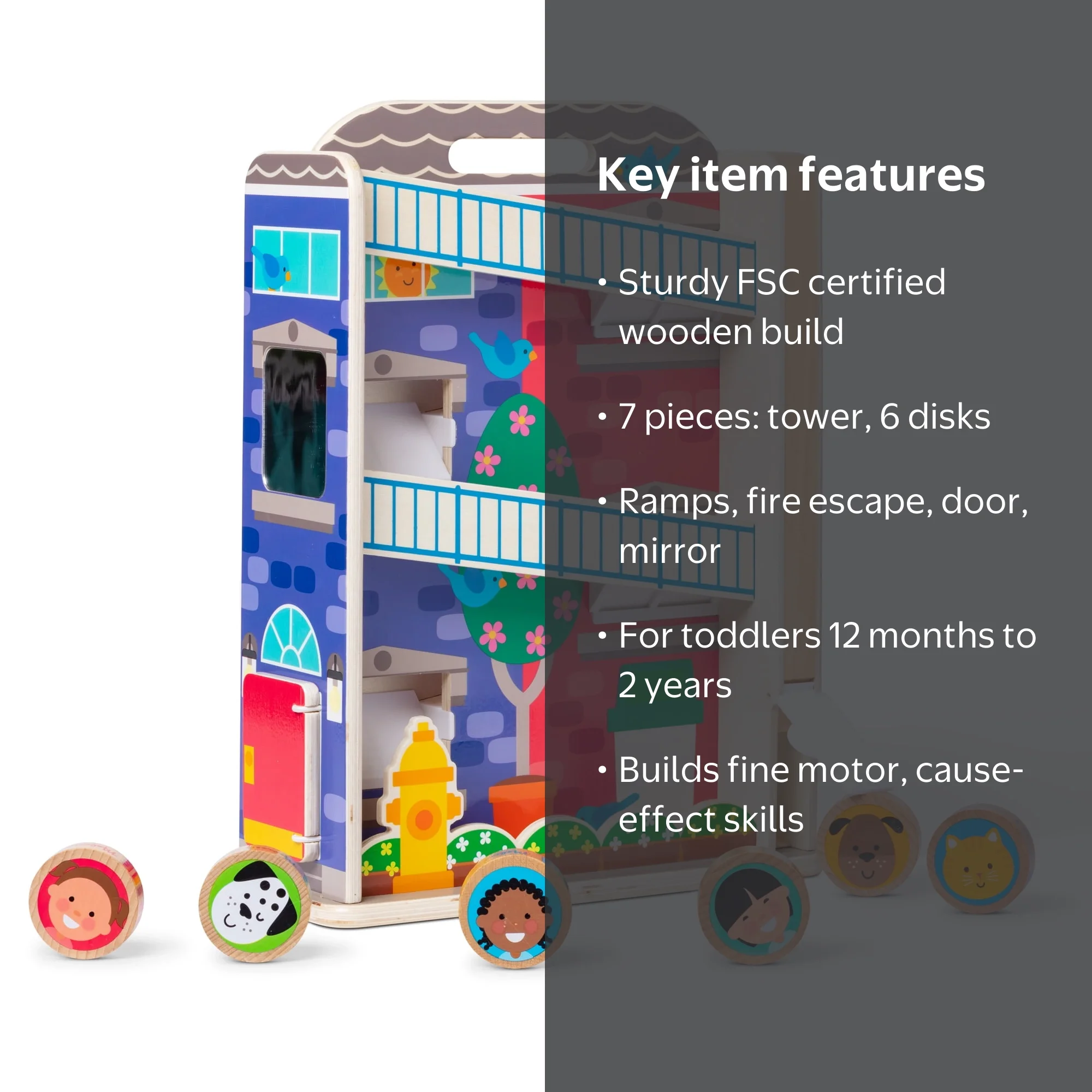 Melissa & Doug GO Tots Wooden Town House Tumble with 6 Disks - FSC