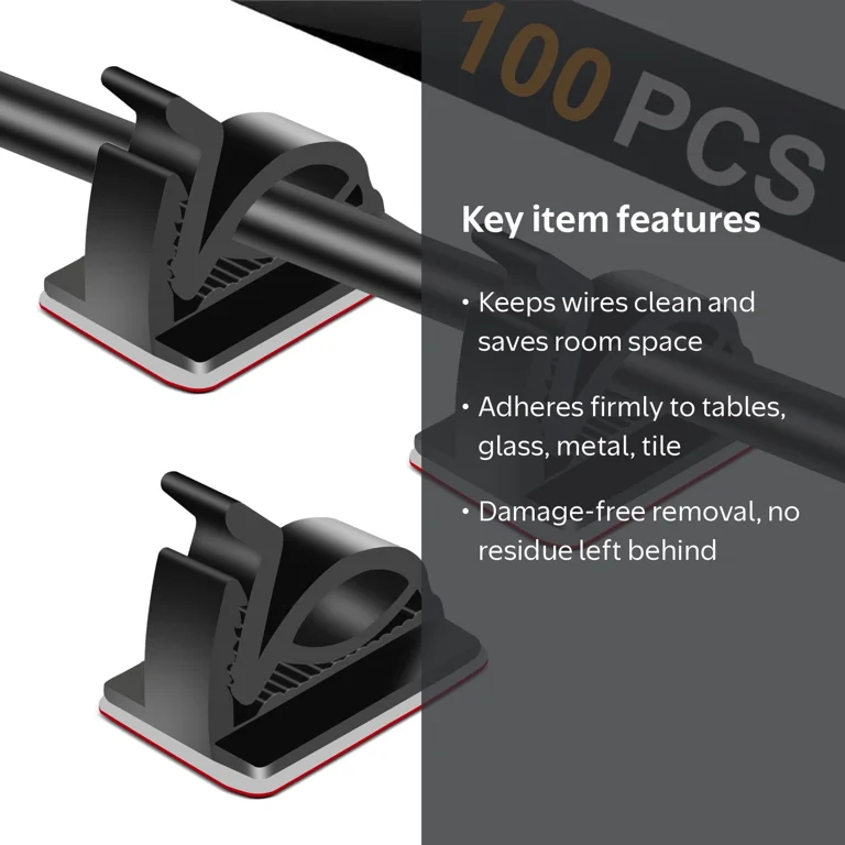 100-Pack Adhesive Cable Clips – Self-Adhesive Cord Organizers, Black & White, For Wire Diameter Under 0.26 Inch