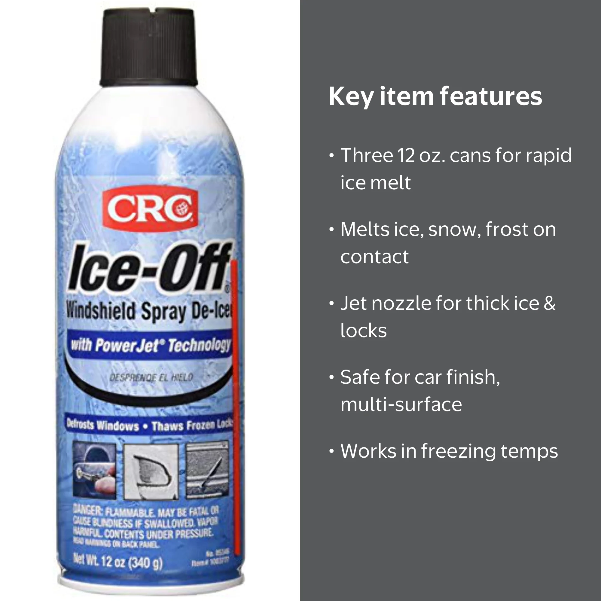 CRC 05346 Ice-Off Windshield De-Icer, 12 Wt Oz (3pk), Melts ice