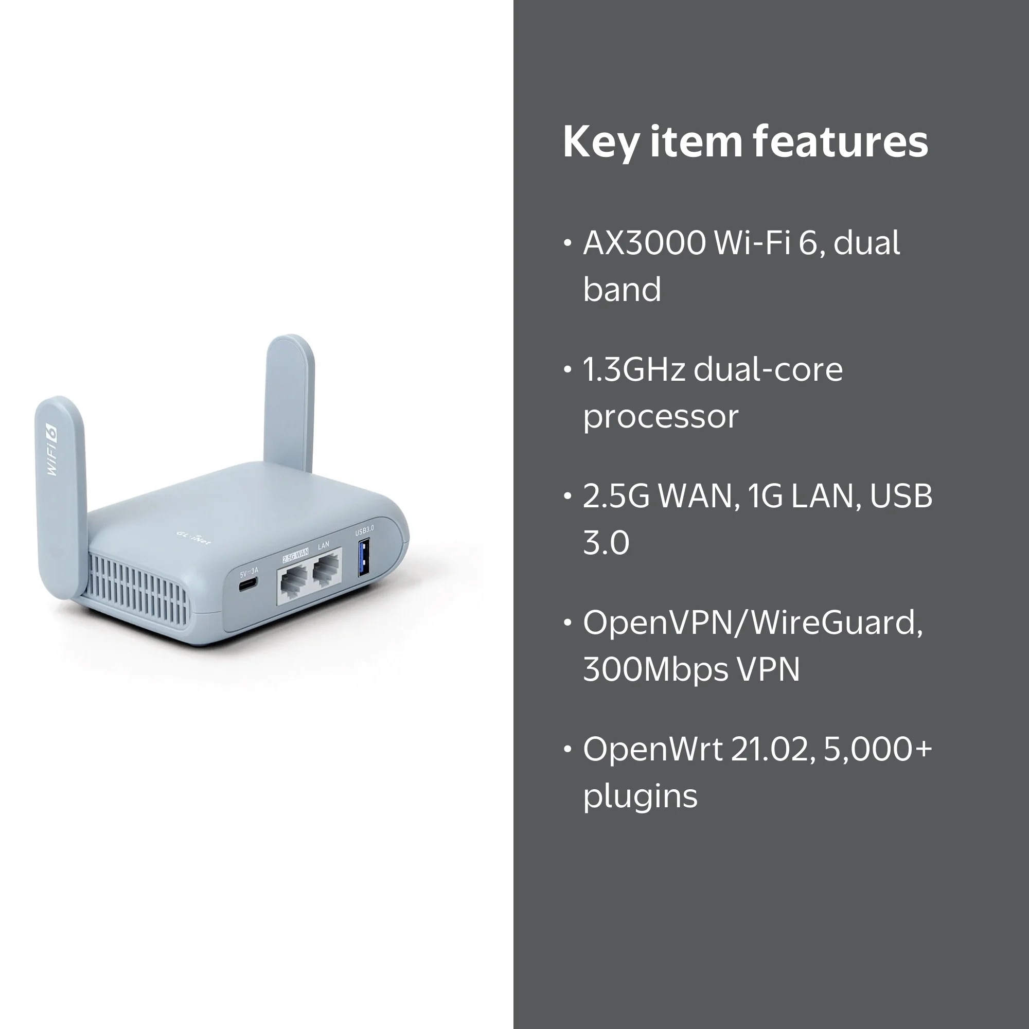 GL.iNet GL-MT3000 Beryl AX, Pocket Wi-Fi 6 Travel Router, VPN