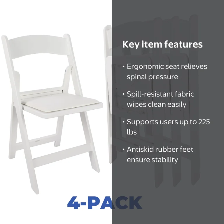 Mainstays Banquet Padded Resin Folding Chair, White (Set of 4