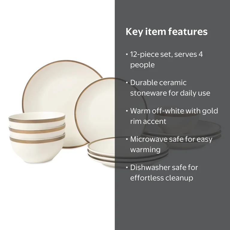 Free Shipping! Thyme & Table Everest 12-Piece Ceramic Dinnerware