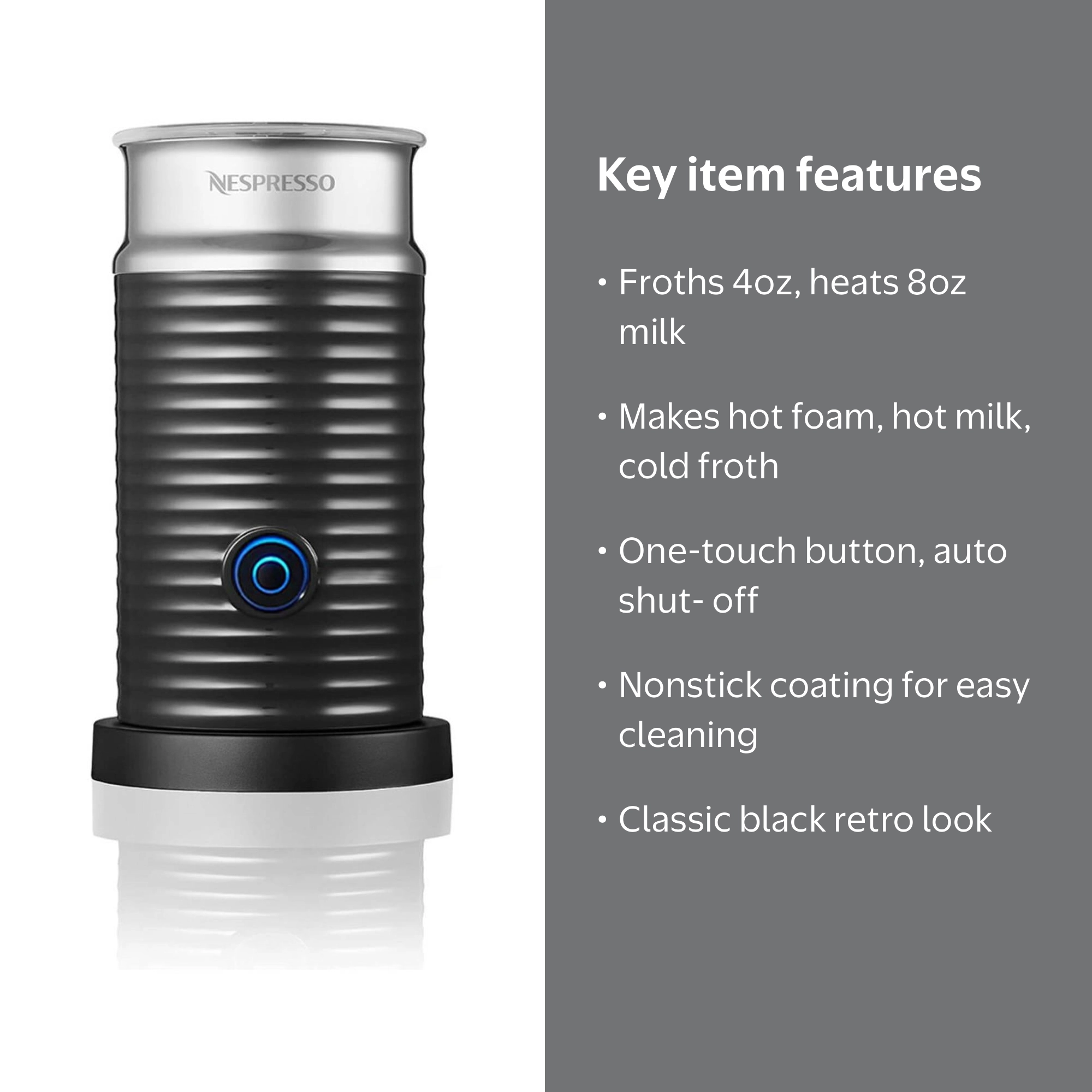 Nespresso Aeroccino 3 Milk Frother, One-Touch Operation, Black