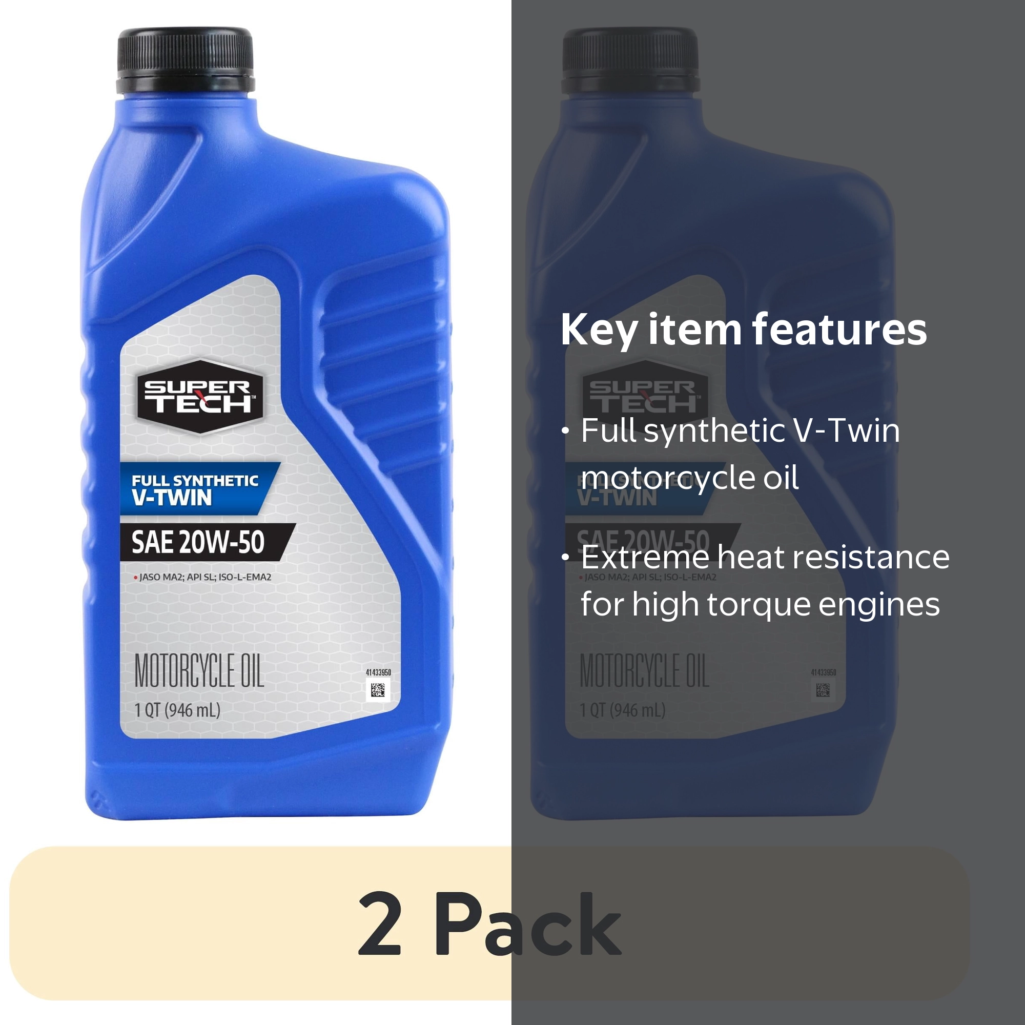 2 pack) Super Tech Full Synthetic V-Twin Motorcycle Oil, SAE 20W