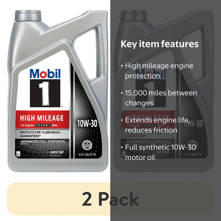 2 pack) Mobil 1 High Mileage Full Synthetic Motor Oil 10W-30, 5