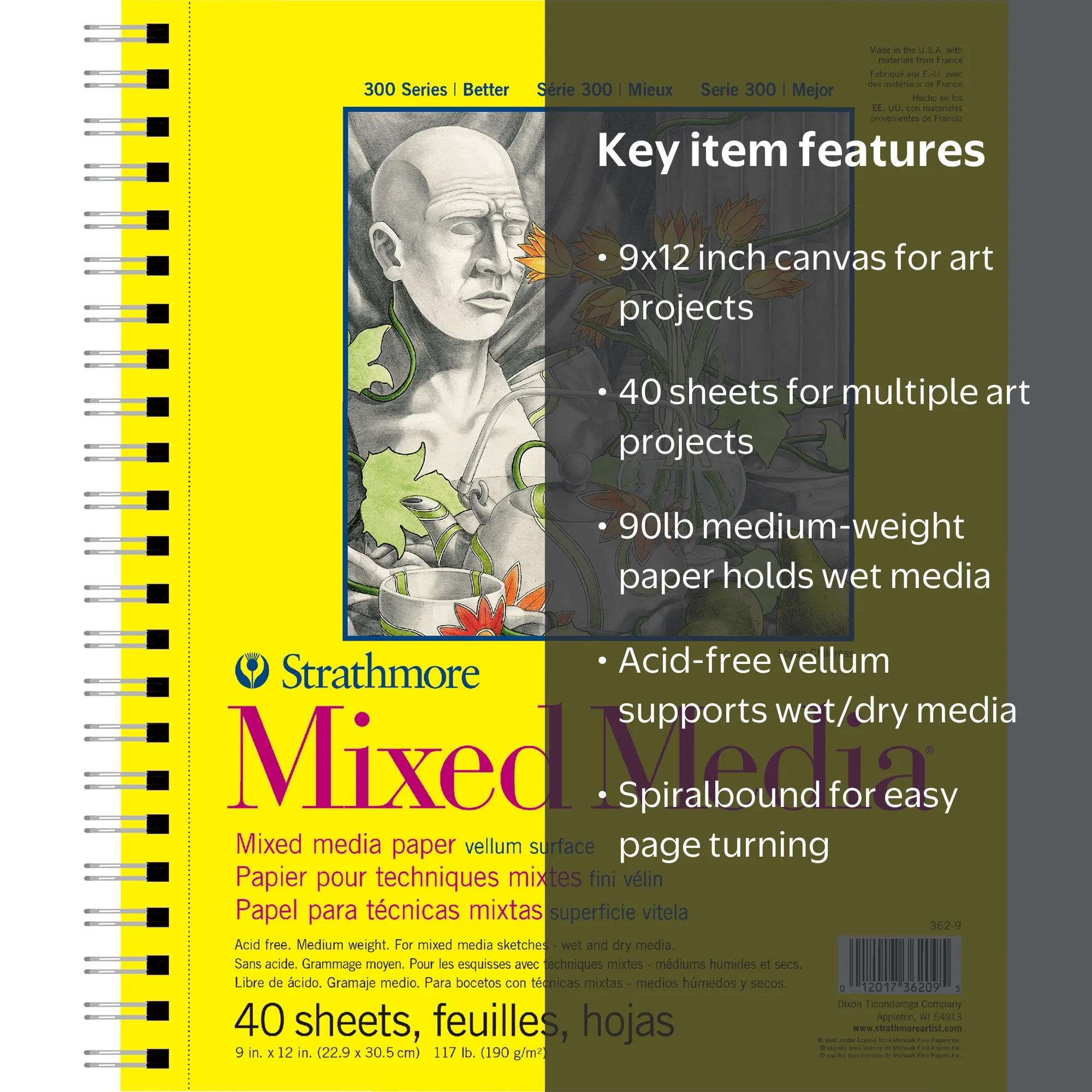 Strathmore, 300 Series Mixed Media Pad, 9 x 12 inches, 40 Sheets