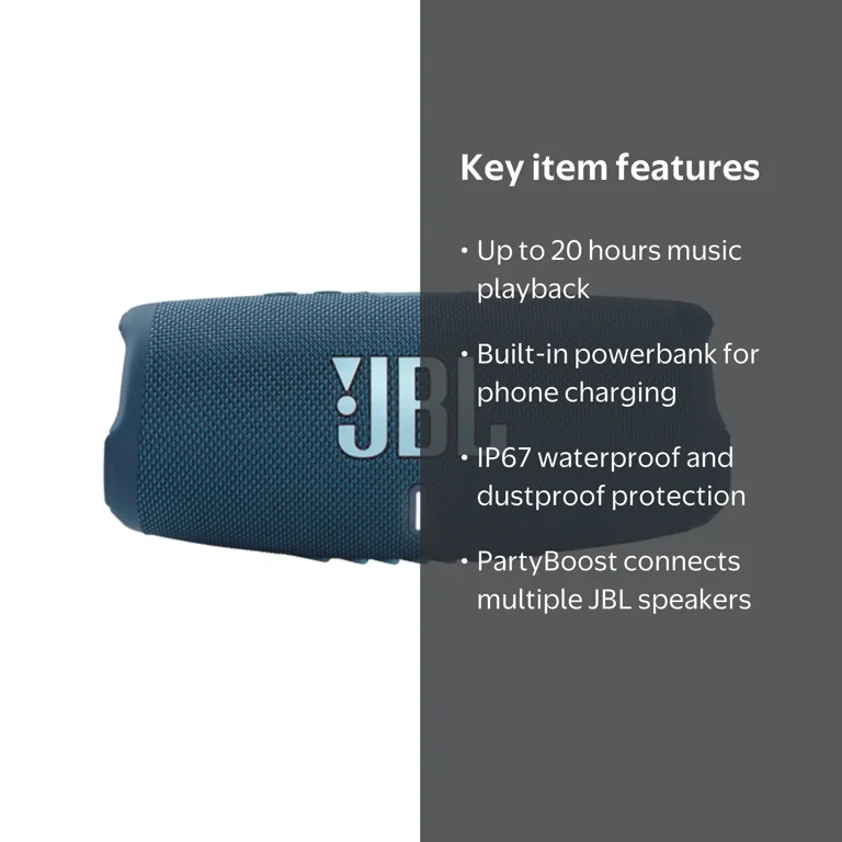 Restored JBL Charge 5 Blue Bluetooth Speaker (Refurbished