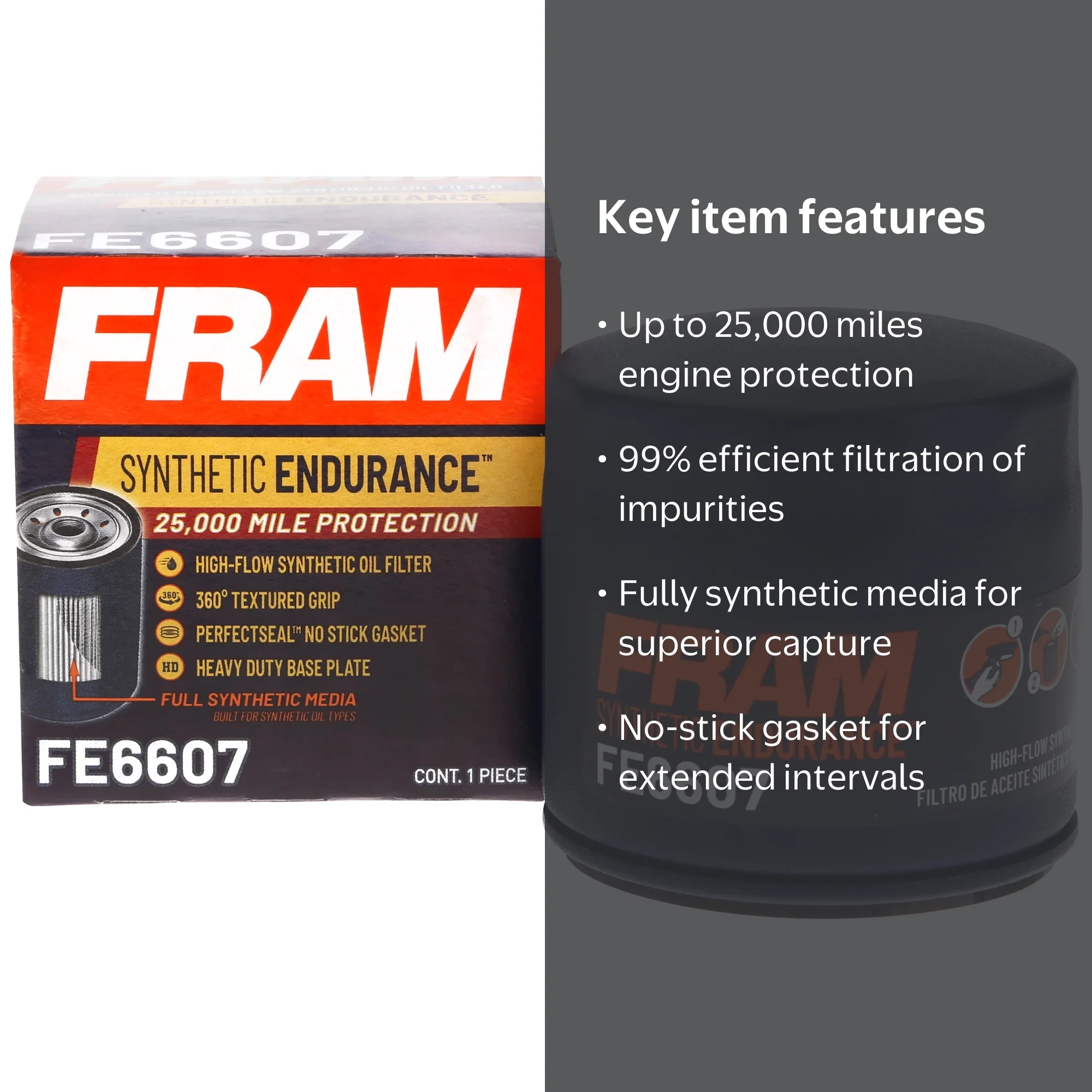 FRAM Synthetic Endurance Premium Oil Filter, FE6607, 25K mile