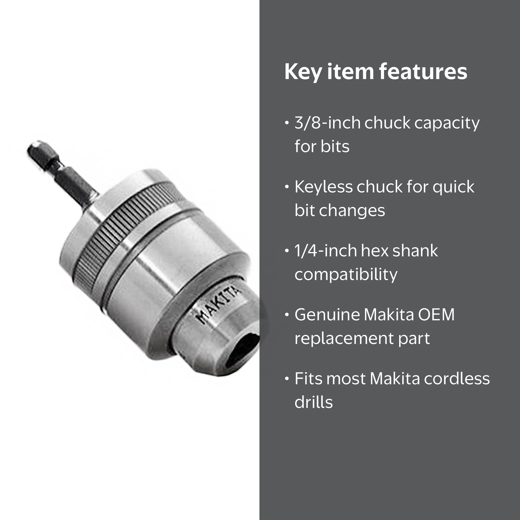 こま Makita 763198-1 3/8-inch Keyless Chuck with 1/4-inch Shank Adapter