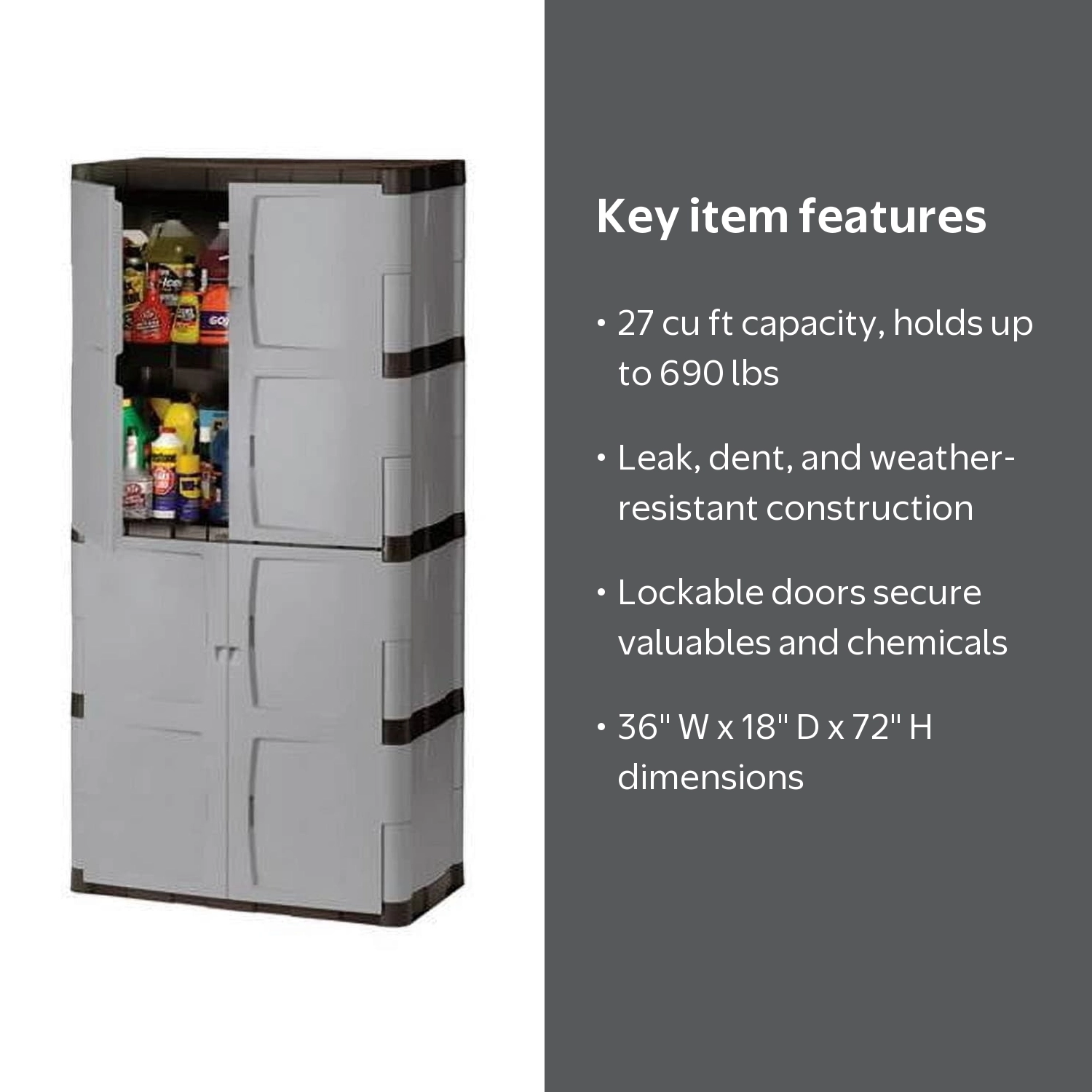 Rubbermaid Full Double Door Garage Storage Cabinet, 27 Cu.Ft., 690