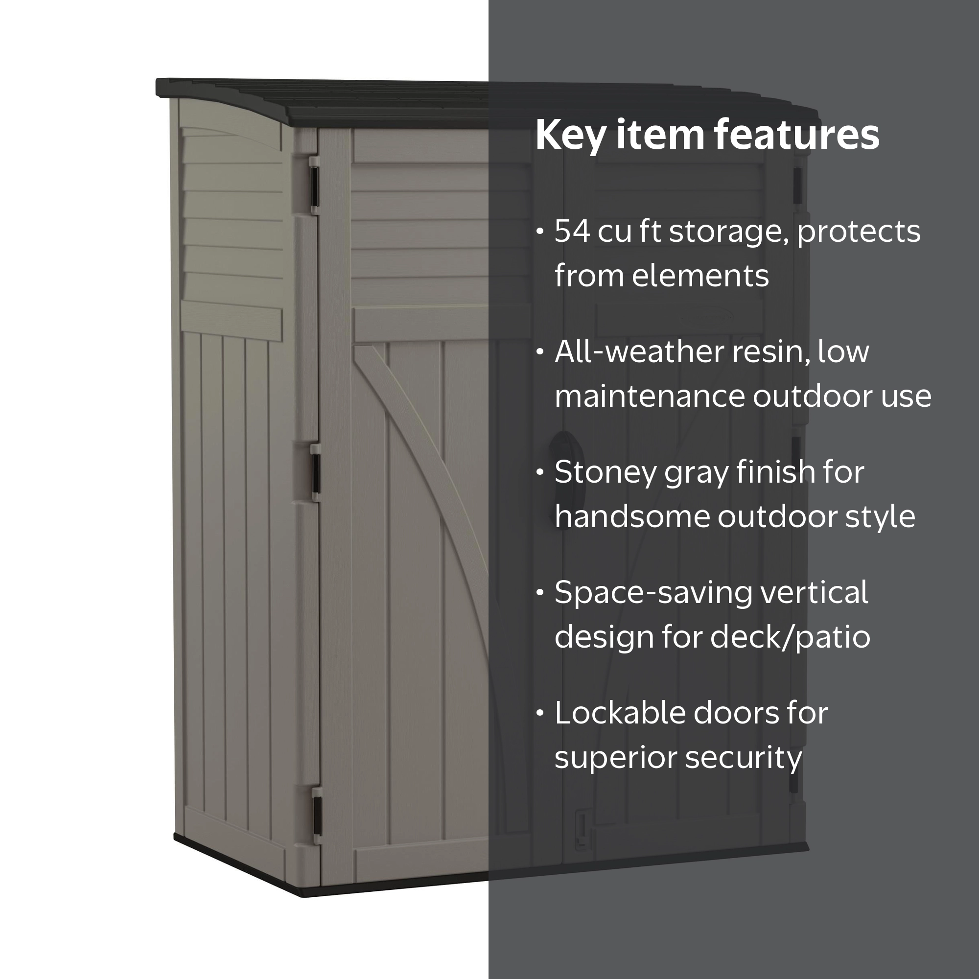 Suncast 54 Cu Ft Vertical Shed Outdoor Storage for Patio and