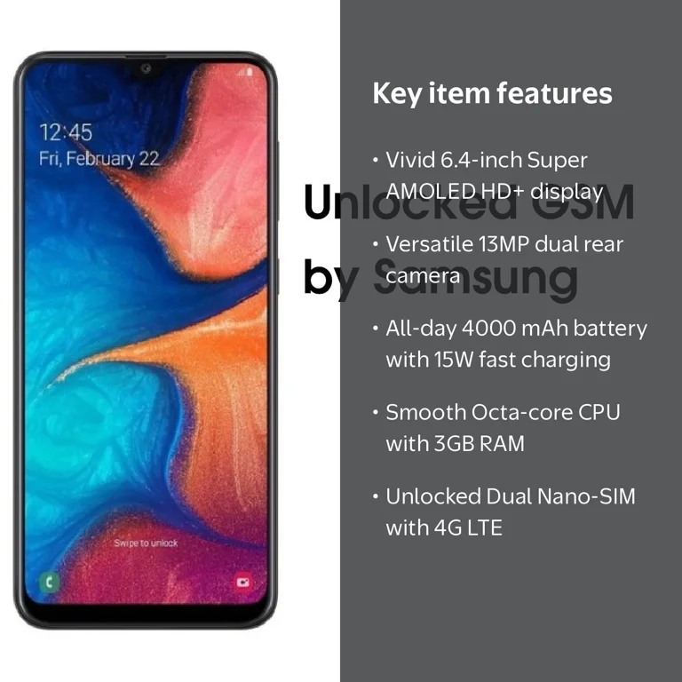 SAMSUNG Galaxy A20 A205G, 32GB, GSM Unlocked Dual SIM – Red
