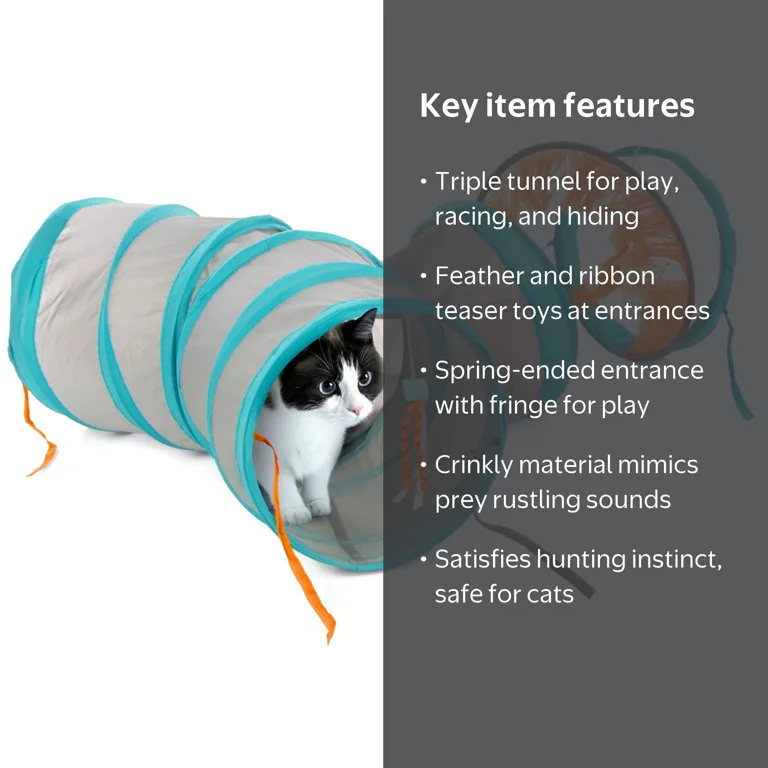 SmartyKat, Triple Tunnel Cat Toy, Fringe Frenzy, with Feathers