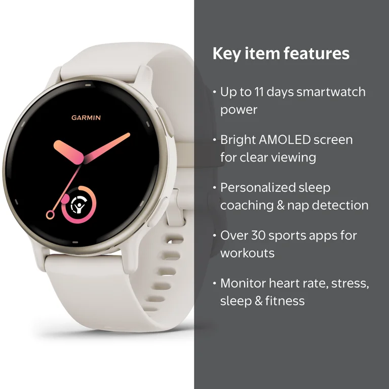 Garmin Vivoactive 5 Fitness Smartwatch, Cream Gold Aluminum Bezel