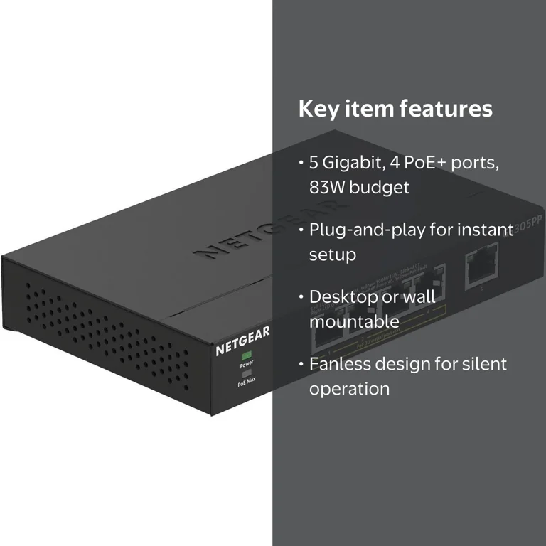 Netgear GS305PP-100NAS 5-Port Gigabit Ethernet SOHO Unmanaged