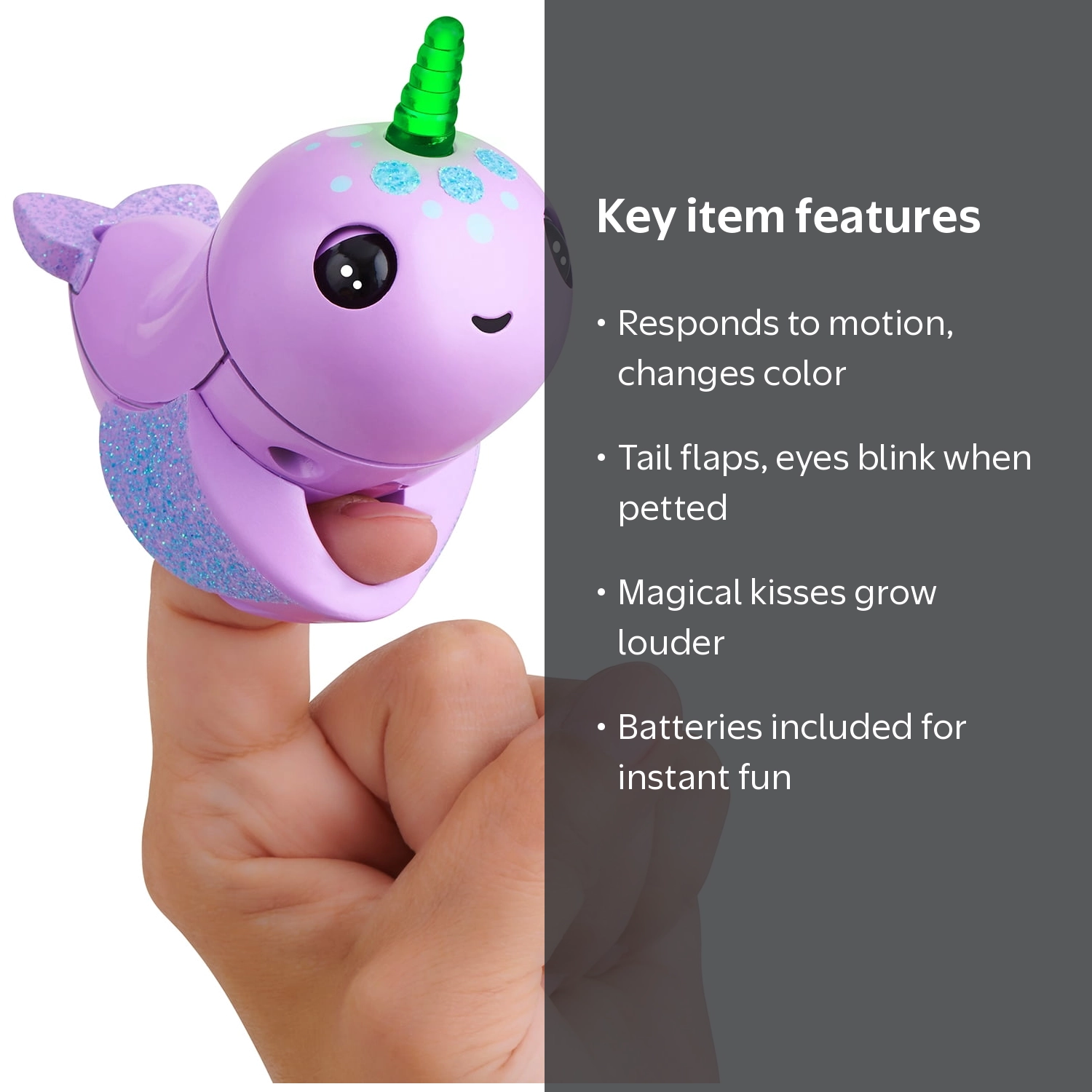 Fingerlings Light Up Narwhal Nelly Electronic Pet, Purple