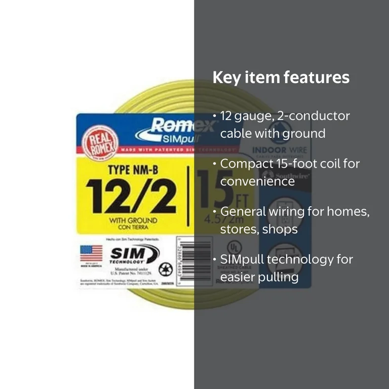Southwire Romex Simpull NM-B Nonmetallic Sheathed Cable 12/2 W G