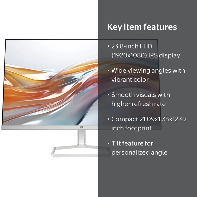 HP Series 5 23.8 Inch FHD White Monitor, IPS LCD Display, 1920 x