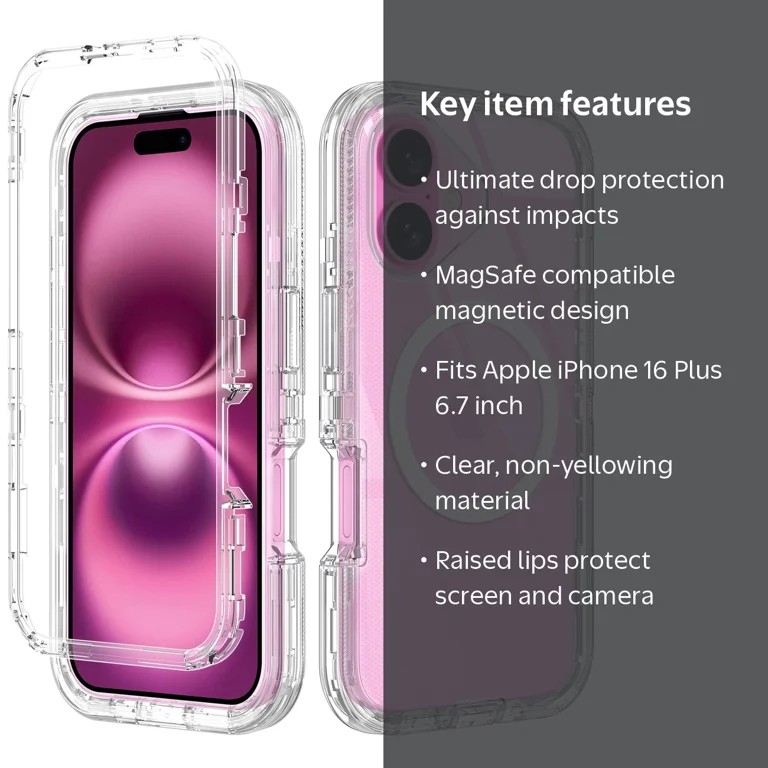 Petocase iPhone 16 Plus Case, Clear, Shockproof Rugged Protection