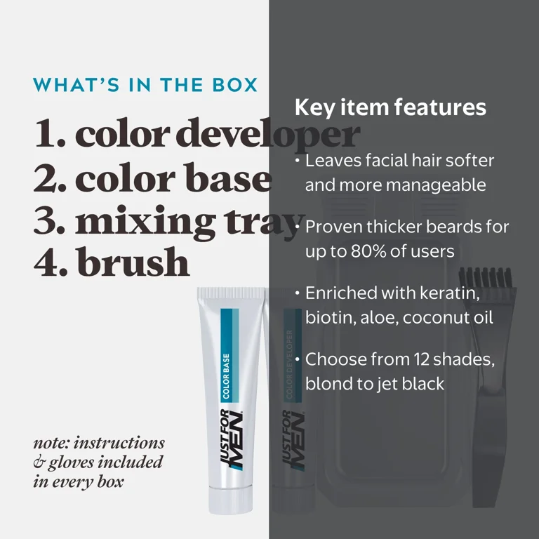 Just For Men Mustache & Beard, Beard Dye for Men with Brush