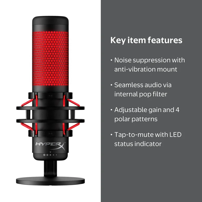 HyperX, QuadCast USB Microphone, Black, Internal Pop Filter