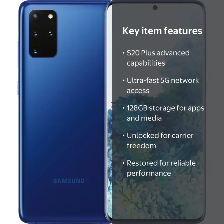 Restored Samsung Galaxy S20 Plus 5G 128GB Aura Blue (Unlocked