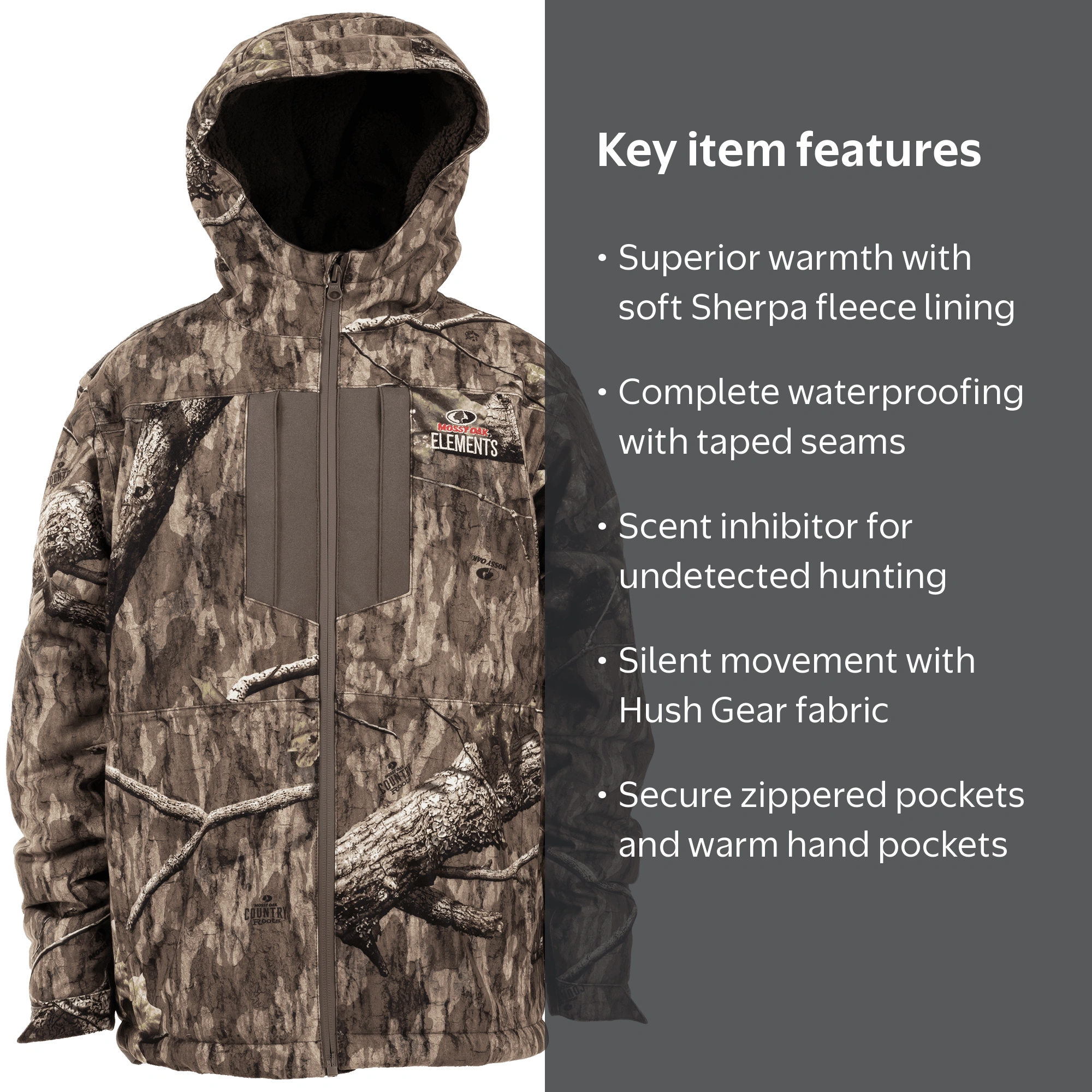 Searoomlynn Combination huntingジャケット Mossy Oak Elements Youth Hunting Jacket Sherpa Lined Waterproof