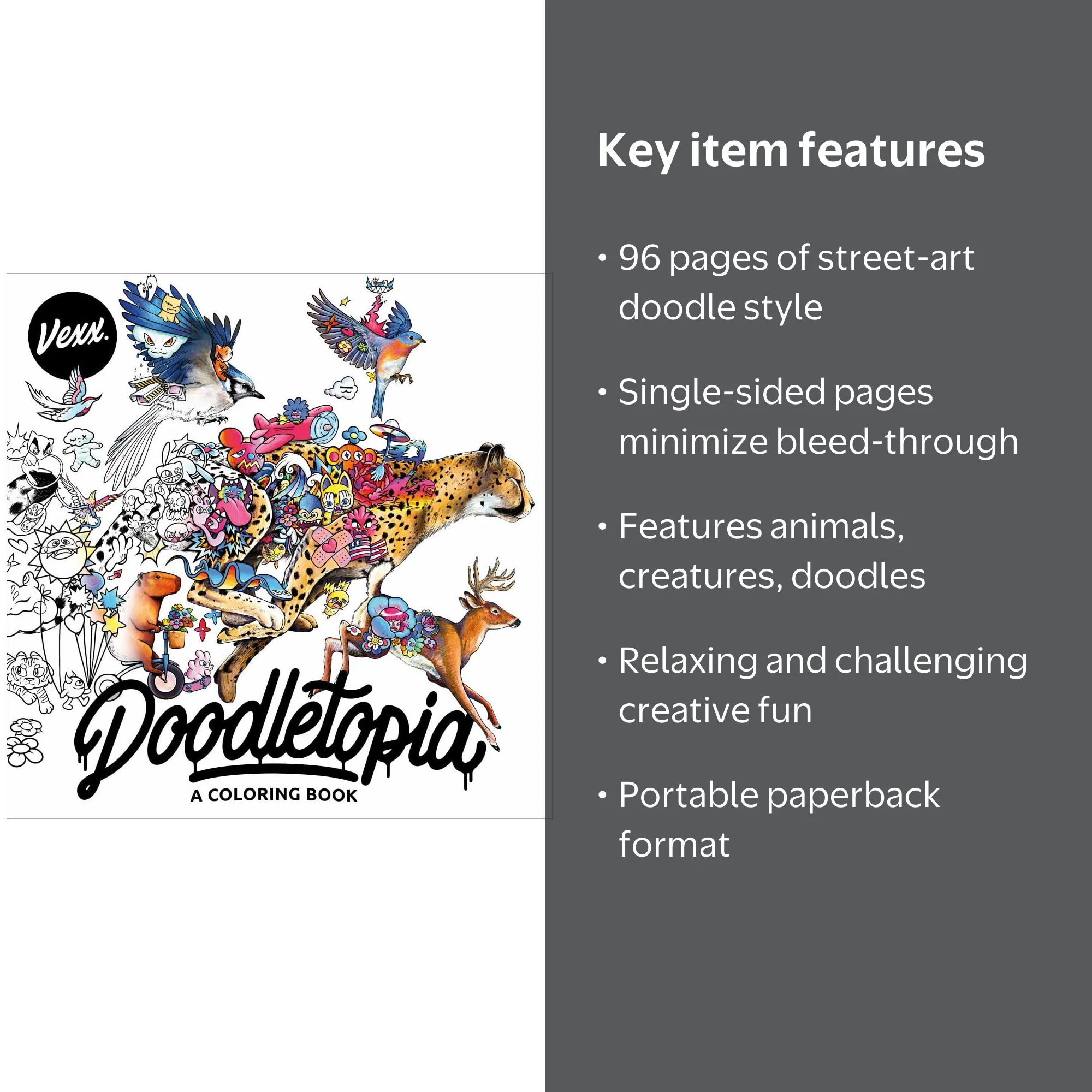 VEXX, Doodletopia Coloring Book, 96 pages, Animal Doodles