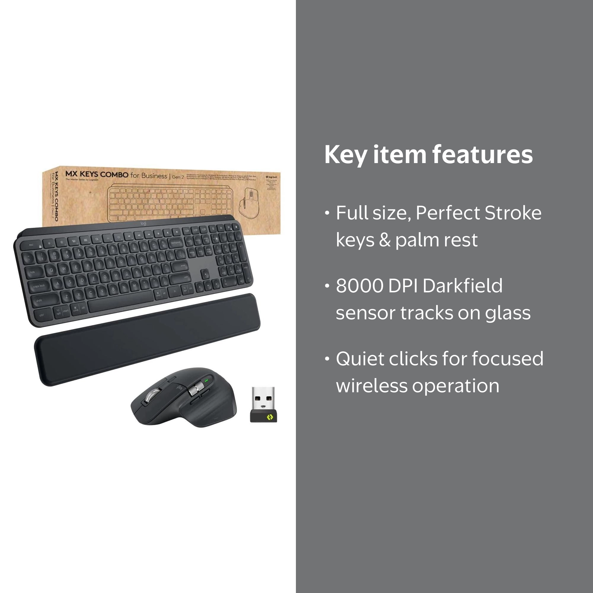 Logitech MX Keys Combo for Business, Gen 2, Wireless Keyboard