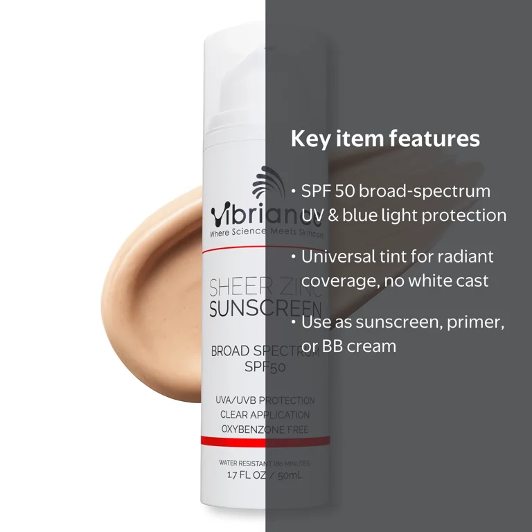 Vibriance Sheer Zinc Sunscreen SPF 50, Tinted Facial Moisturizer