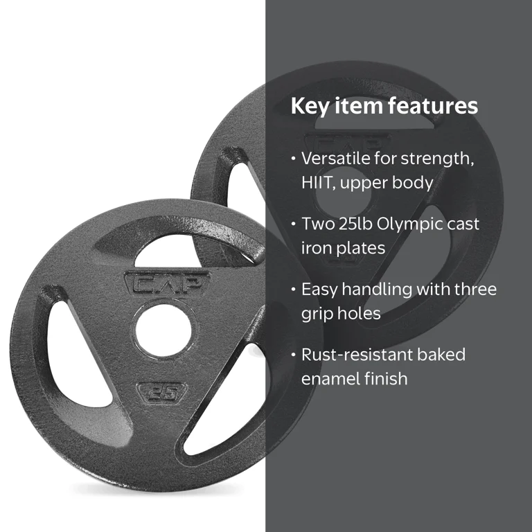 CAP Barbell 50lb Olympic Grip Plate Weight Set (25x2) - Walmart.com
