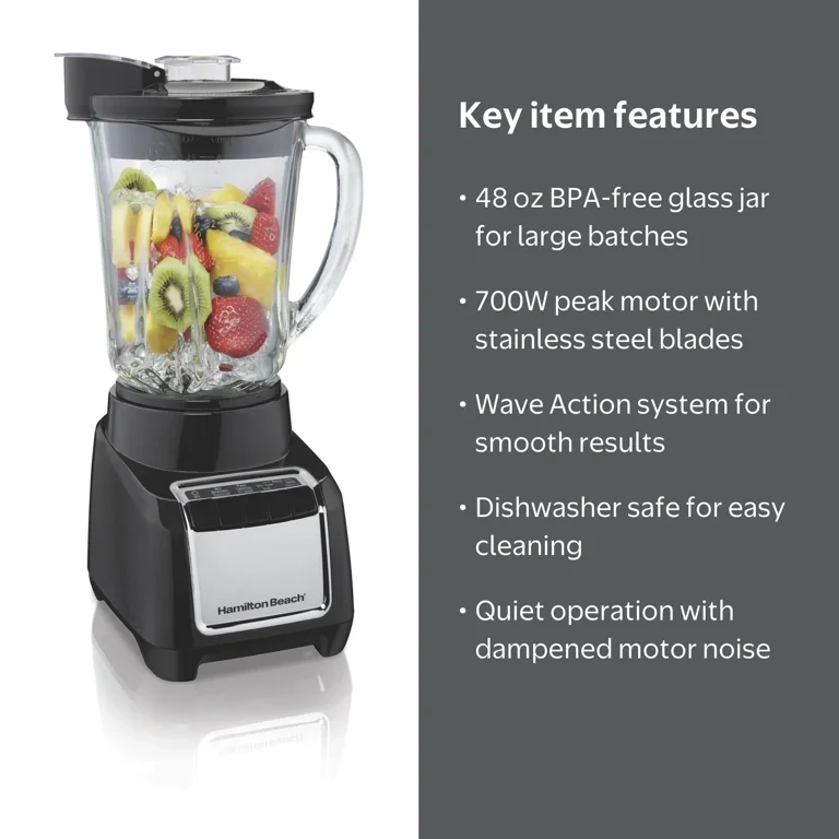 Hamilton Beach Quiet Kitchen Wave Action Smoothie Blender, 48 oz