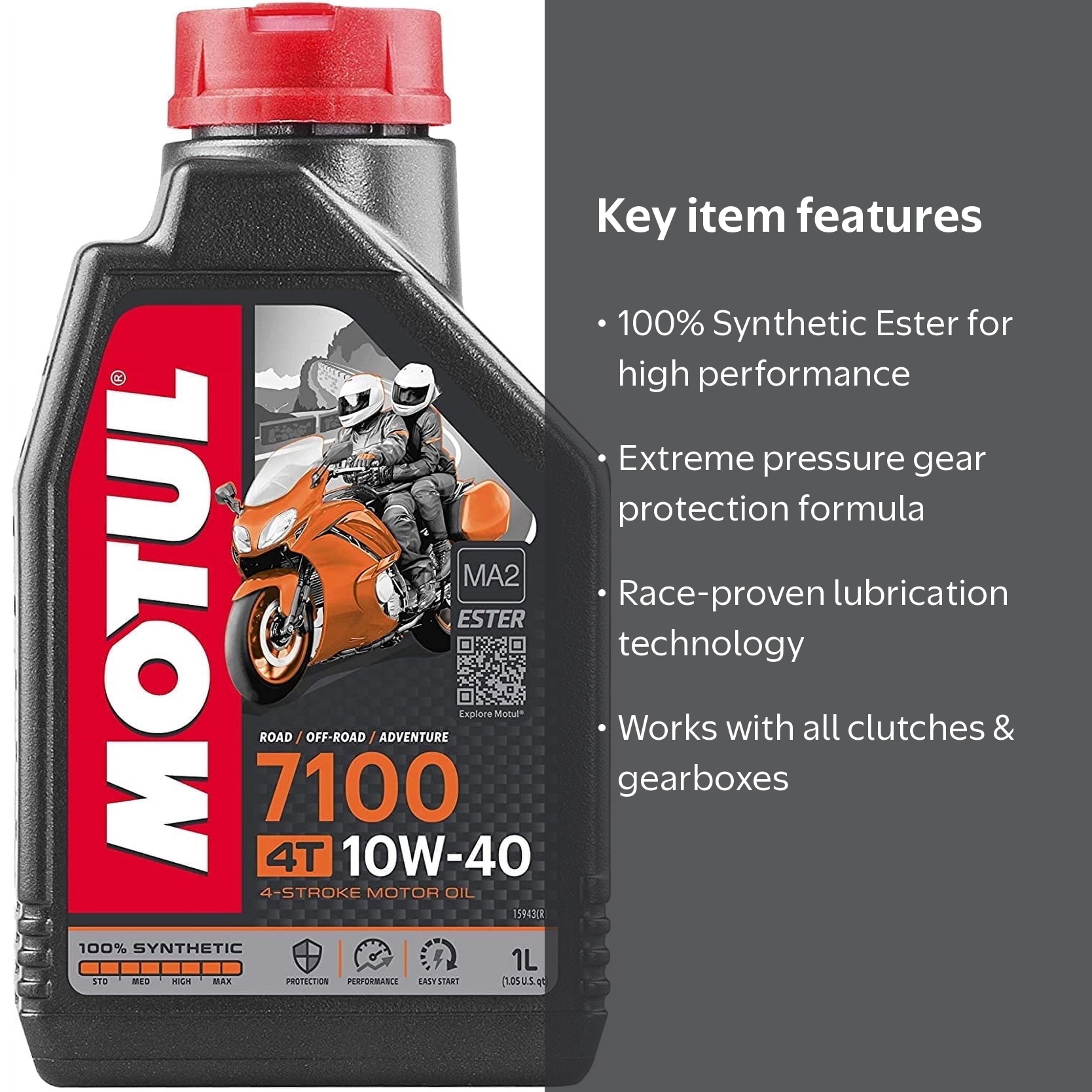 Motul, Motul 7100 4T 10W-40 Synthetic Oil, 1 Liter - Walmart.com