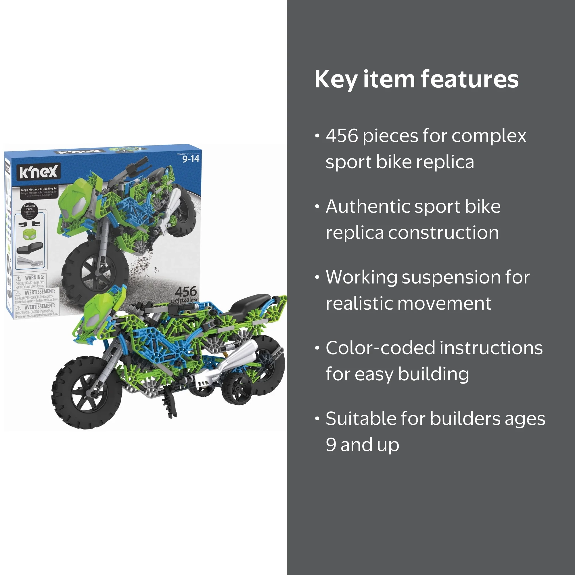 K'NEX Mega Motorcycle Building Set - Ages 9+ - 456 parts - Working