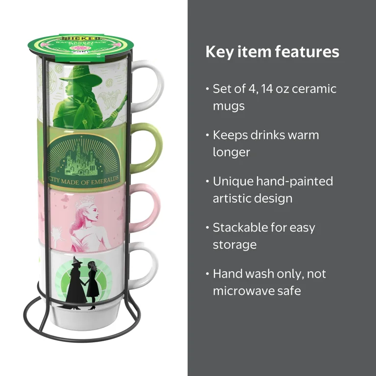 Zak Designs 14oz 4pc Wicked Ceramic Stacking Mugs in Wire Rack