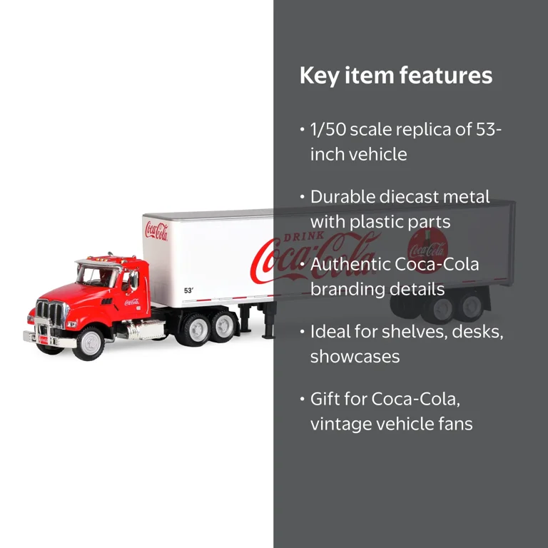 Coca-Cola, Tractor and Trailer, 1/50 scale, Red and White