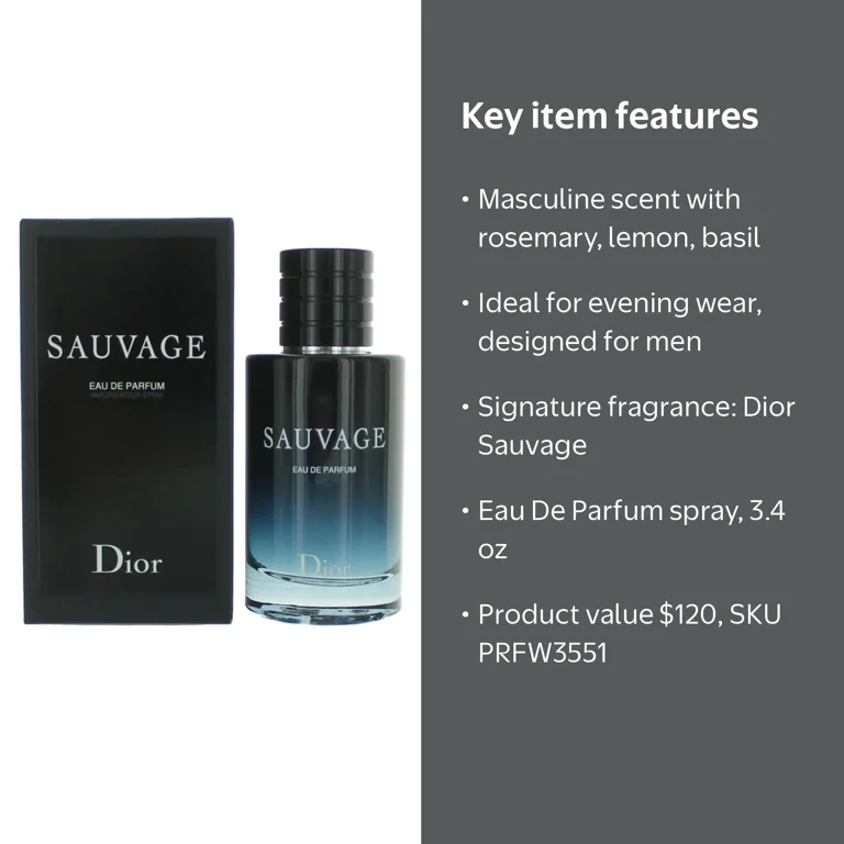 Dior, Eau De Parfum Spray, 3.4 Oz, Men Cologne for Evening Wear